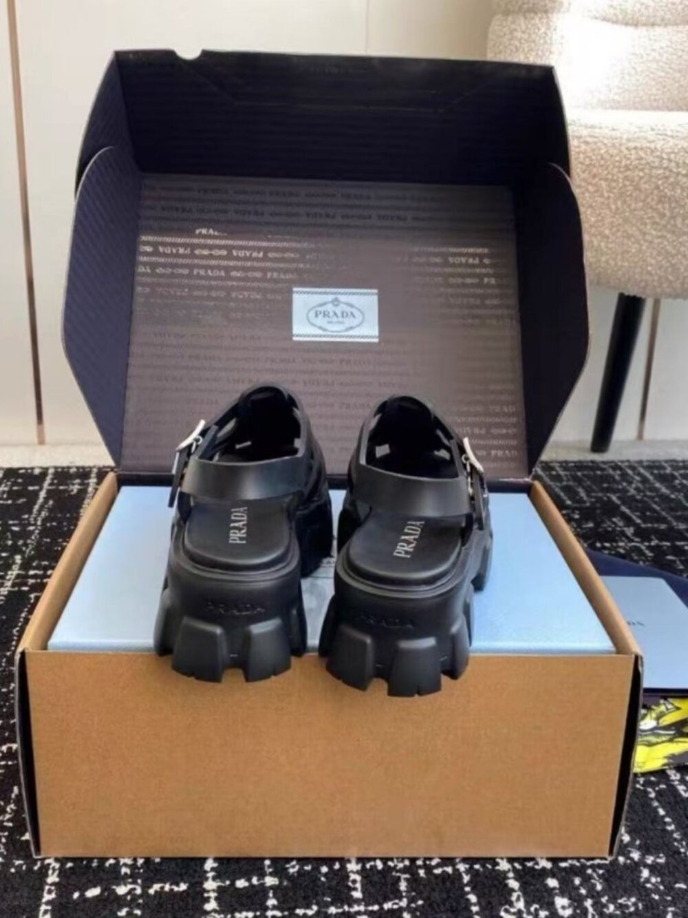 Prada Vintage Black Fisherman Cage Lug Sole Platform Sandals - Picture 8 of 9